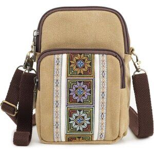 Women's S4 Brown Vintage Embroidered Cute Mini Cross Body Bag Small Handbag